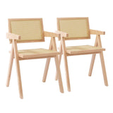 CHAISES EN BOIS MASSIF ET ROTIN NATUREL - AARON - LOT DE 2