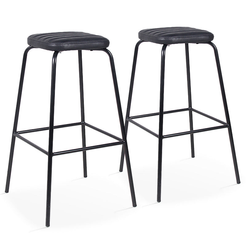 TABOURETS HAUTS EFFET CUIR ET BOIS - NEW YORK - LOT DE 2