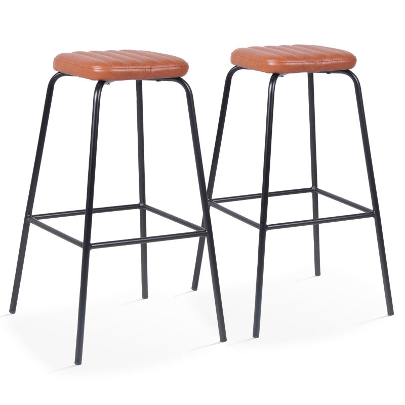 TABOURETS HAUTS EFFET CUIR ET BOIS - NEW YORK - LOT DE 2