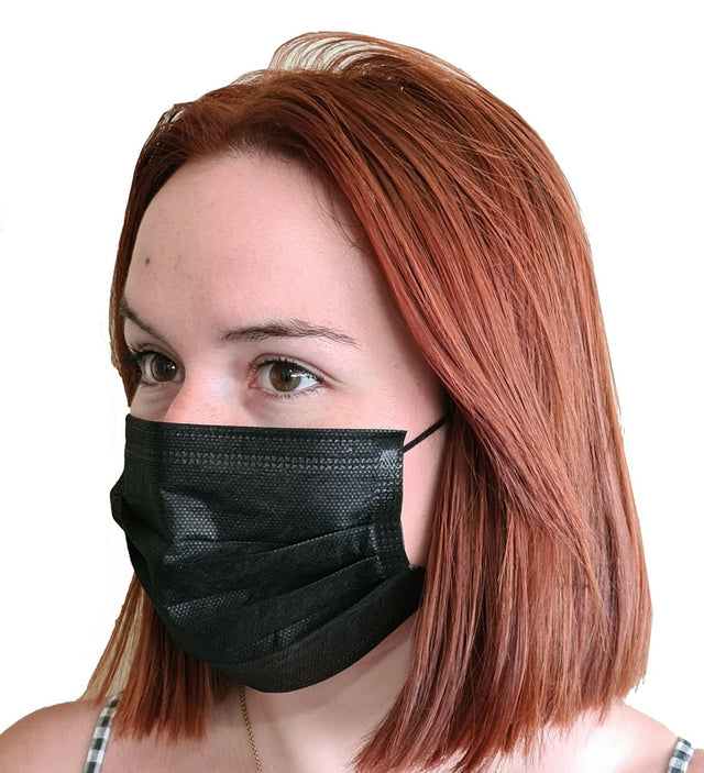 Masque PLP noir 3 plis chirurgie haute filtration à élastiques – Masques – HygiRéa