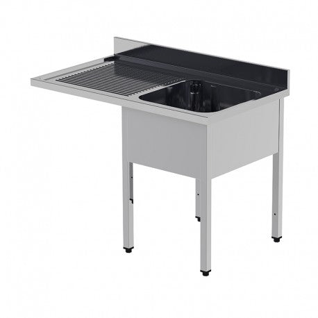 Plonge inox pour lave-vaisselle - 1 bac - Egouttoir à gauche - P 700 x L 1200 mm - Sans étagère basse - PGL1215GT